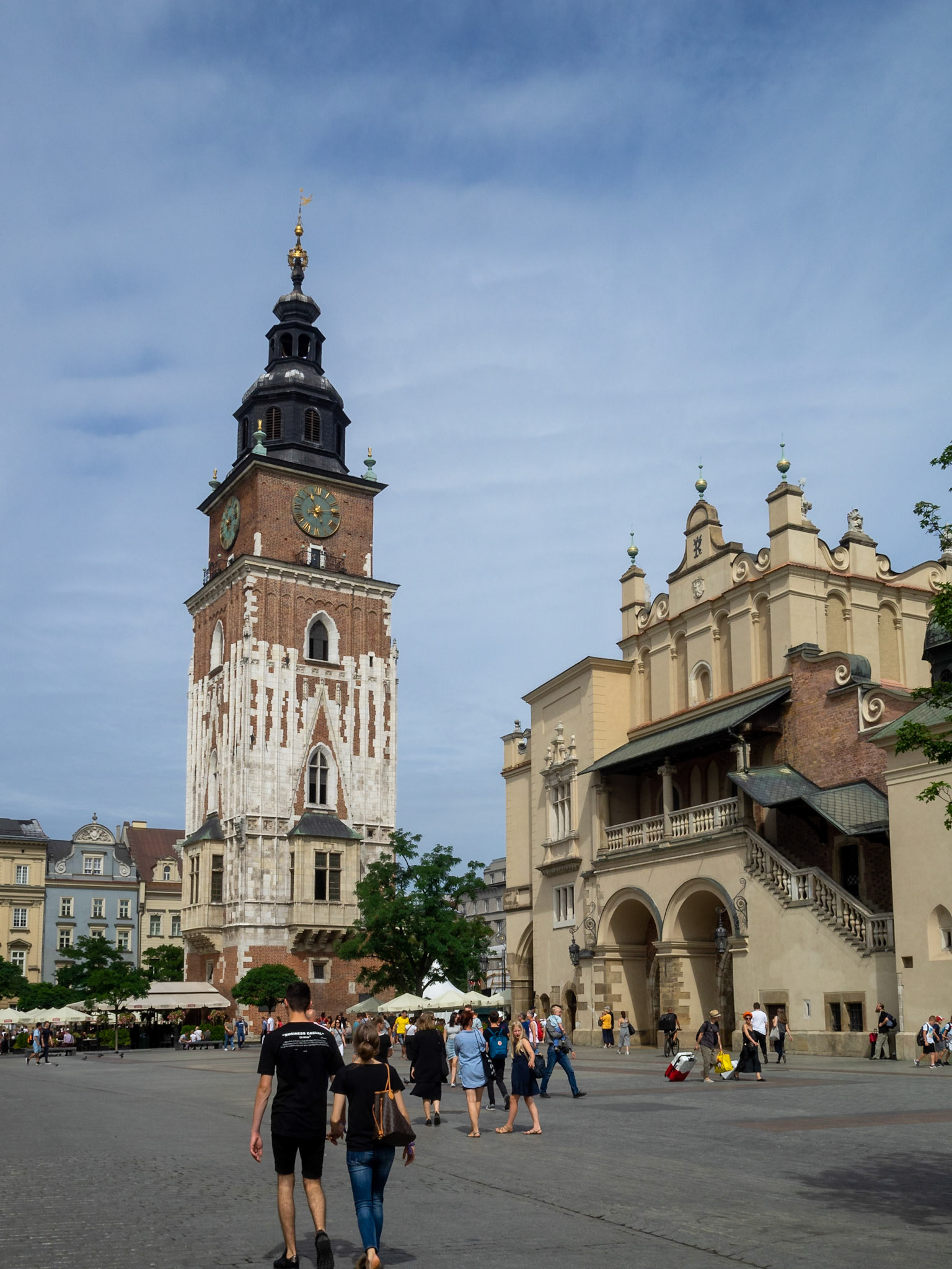 Krakow Central Square view with Cloth Hall and the Town Hall Tower
