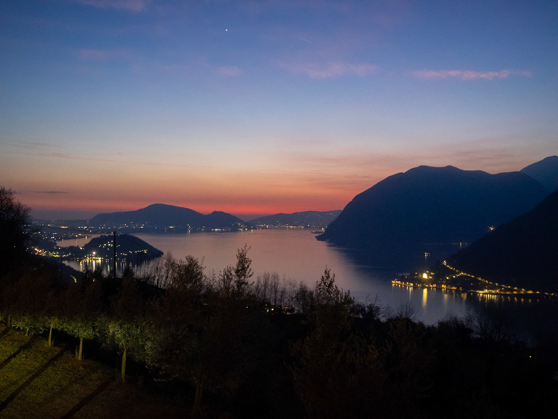 Lake Iseo and the mountains at sunset