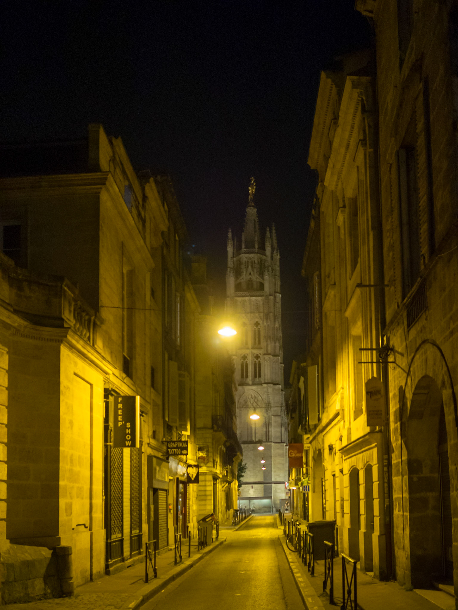 Bordeaux old city street at night