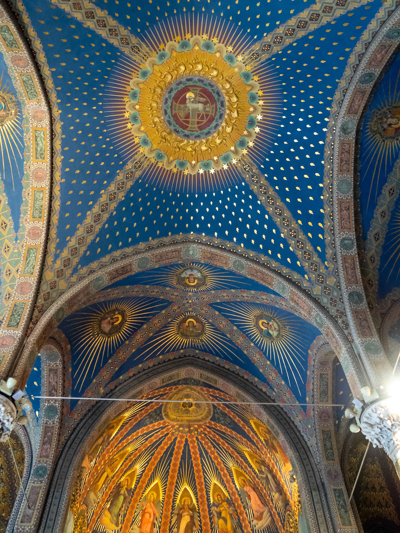 Blue and golden ceiling of the Sanctuary of Saints Bartolomea Capitanio e Vincenza Gerosa, Lovere