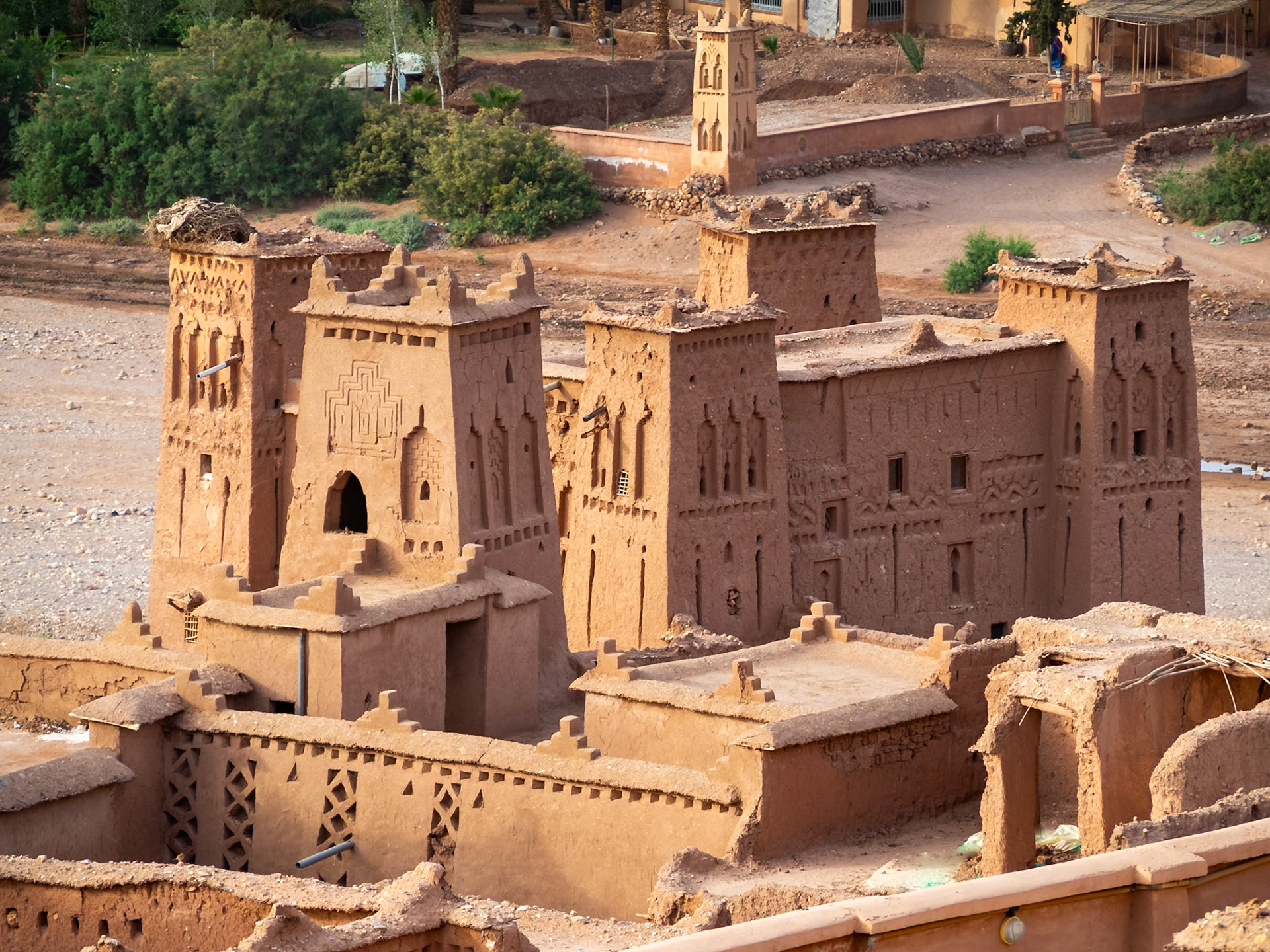 Ait-Ben-Haddou adobe kasbah towers, Morocco