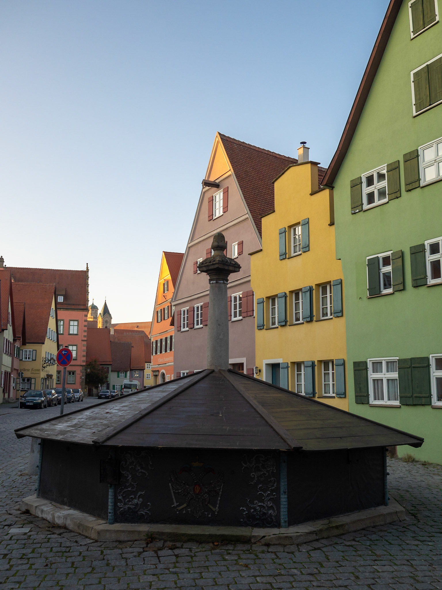 Dinkelsbuhl street lined with typical colourful houses