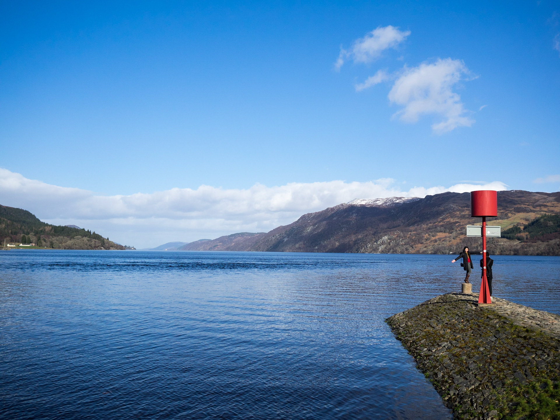 Tourists taking pictures in Loch Ness south end