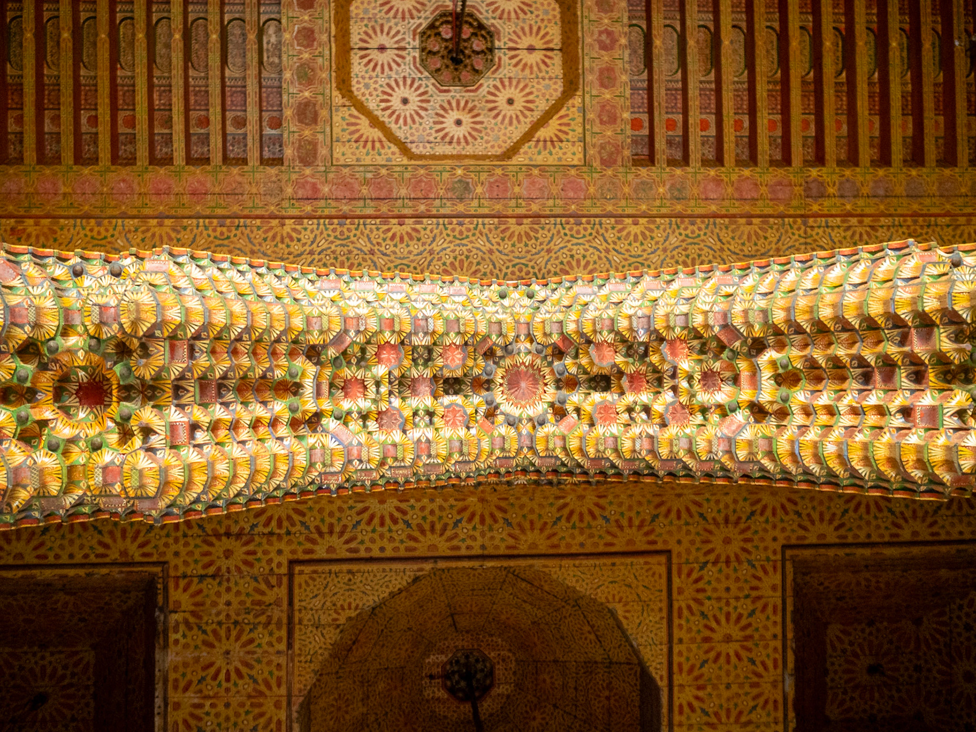 Dar Glaoui room ceiling and muqarnas detail, Fez, Morocco