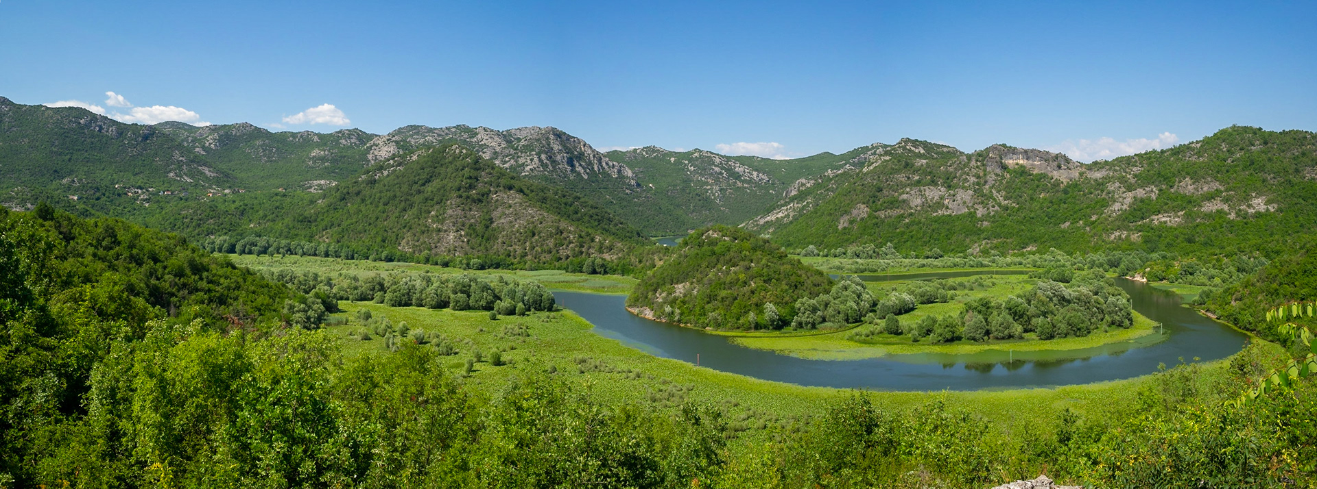 Rijeka Krnojevica River meandering between the mountains, Montenegro