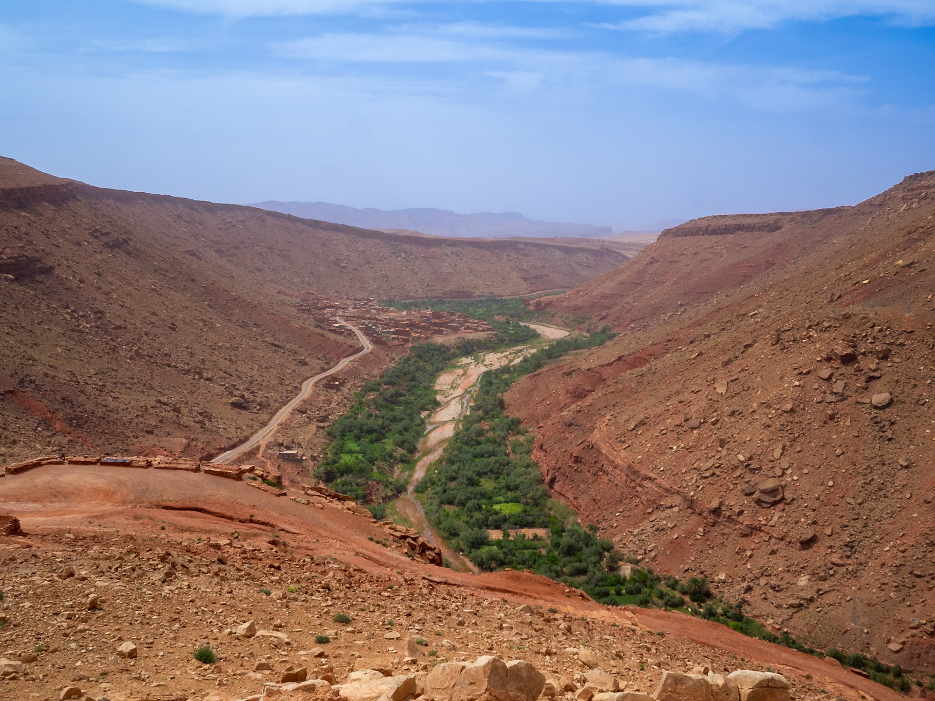 Ounila River valley below the ochre Atlas Mountains, Morocco