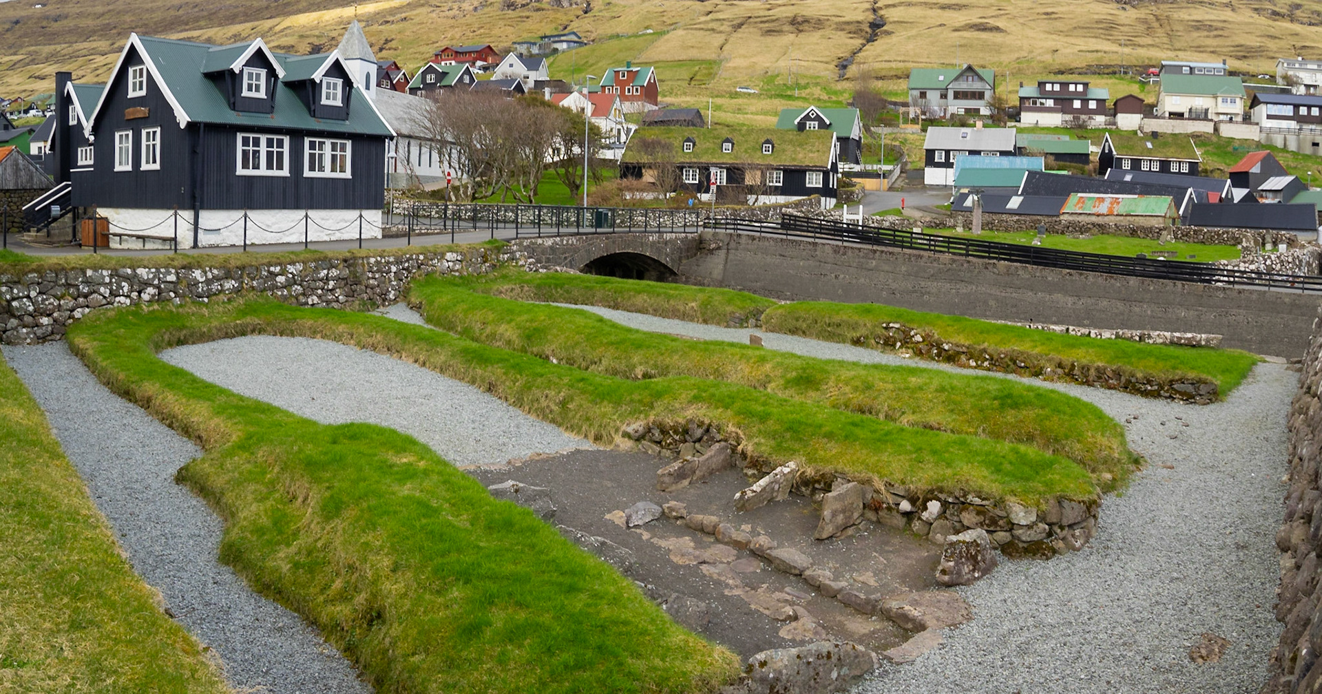 Longhouse and byre ruins from the late Viking period, Kvivik