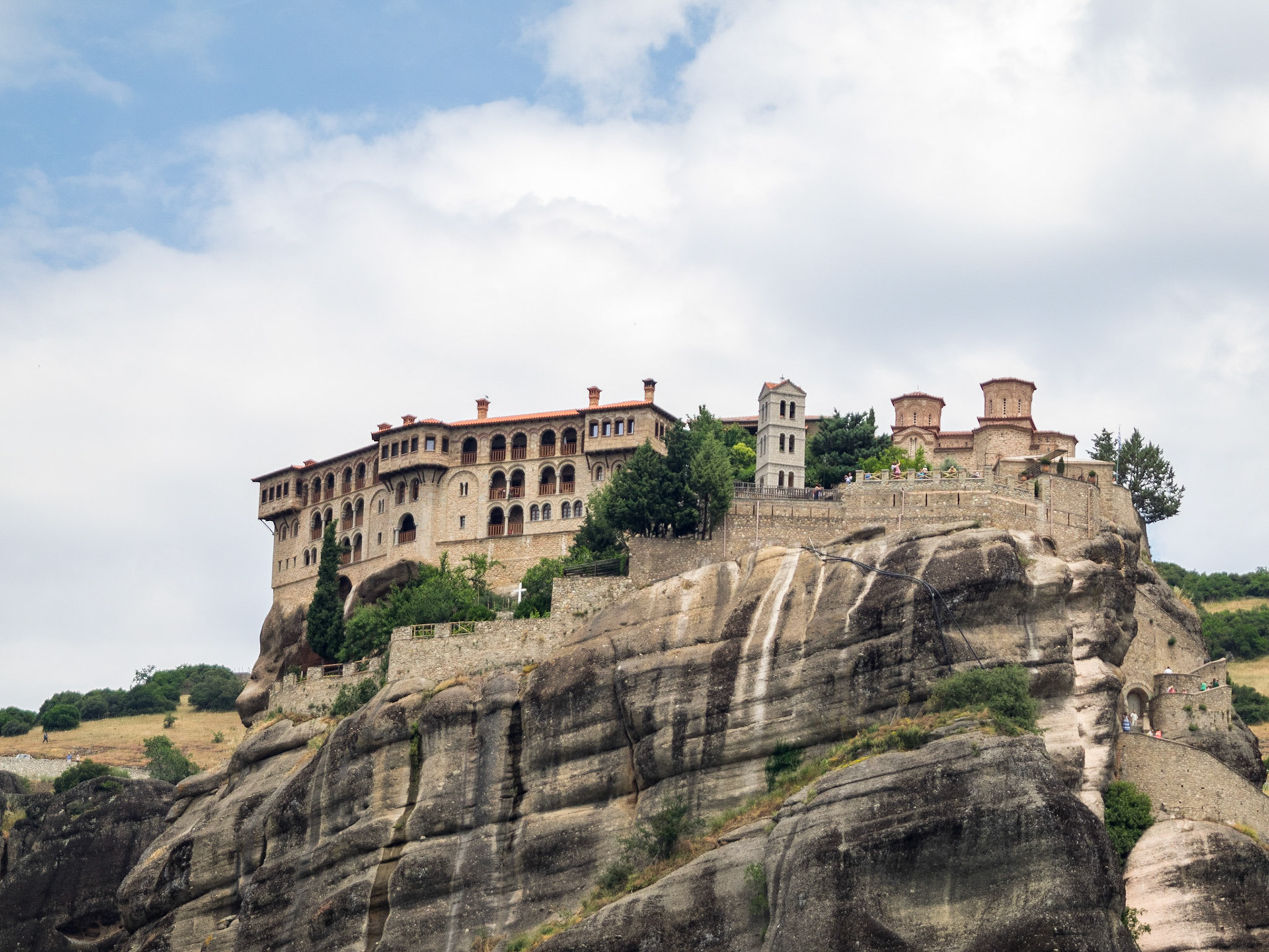 Moni Megalou Meteorou monastery seen from below the rock where it stands