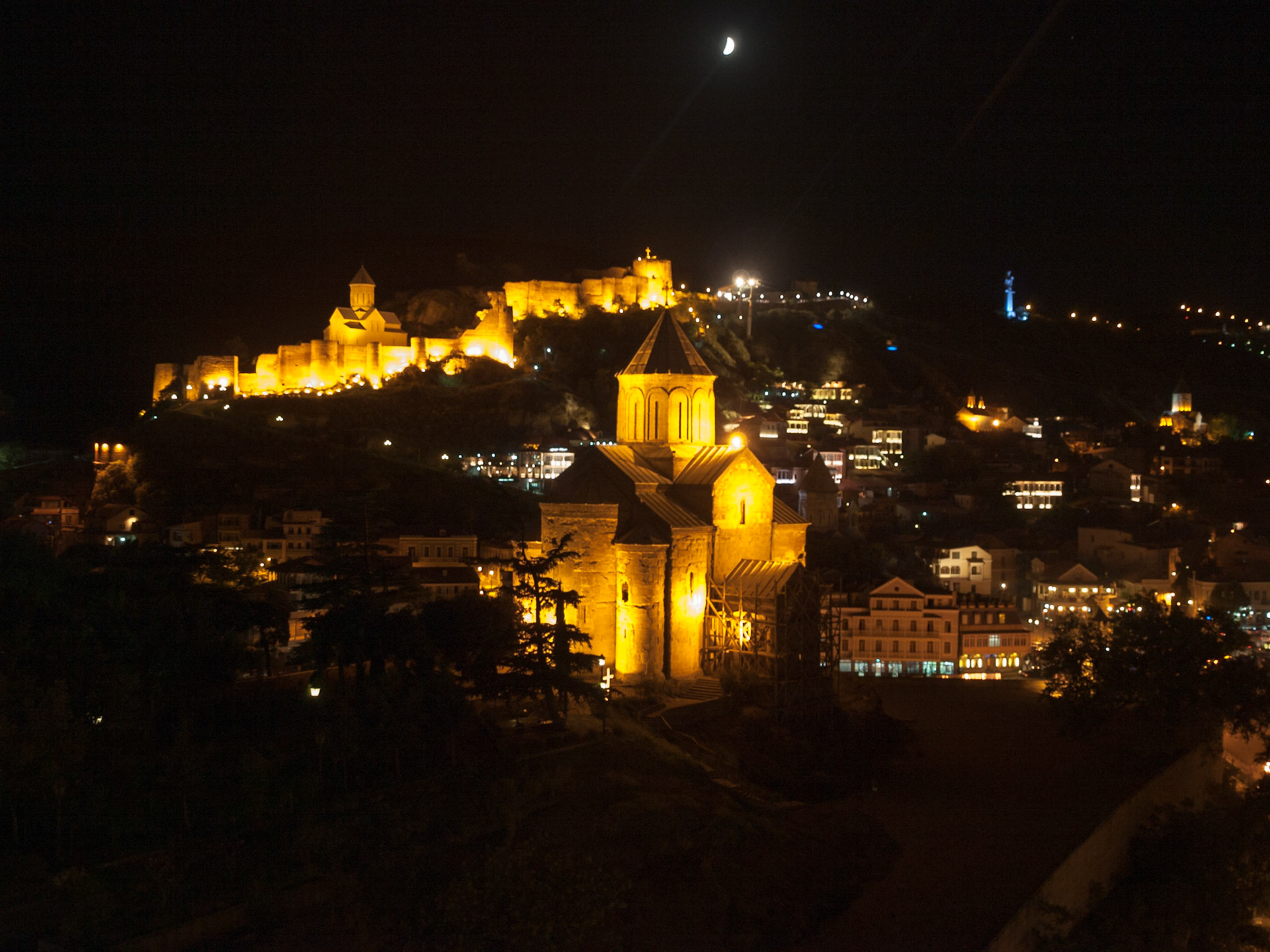 Nariqala Fortress and Metekhi Church night view, Tbilisi