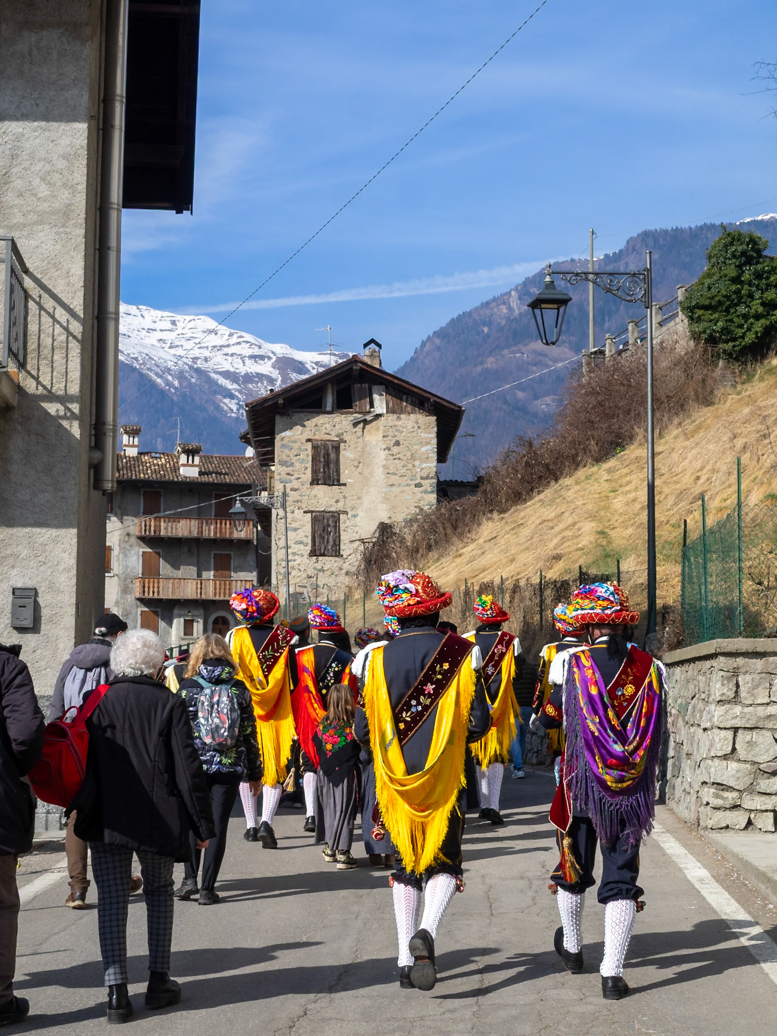 Balari walking in Bagolino street during Carnival