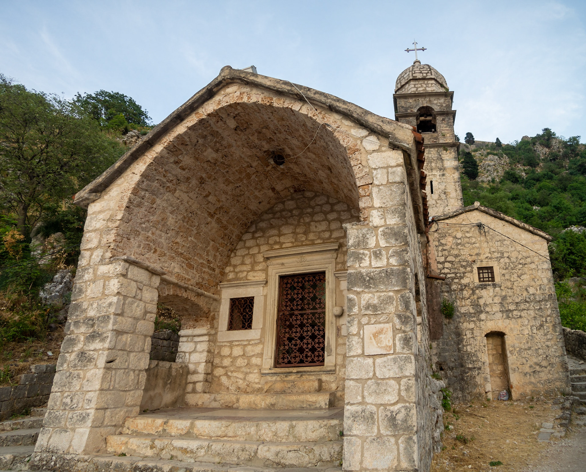 Church of Our Lady of Health in the middle of the fortress walls walk in Kotor, Montenegro