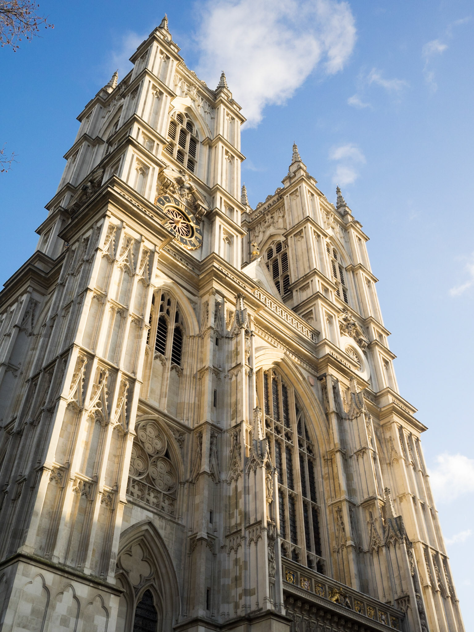 Down up angle view on Westminster Abbey facade
