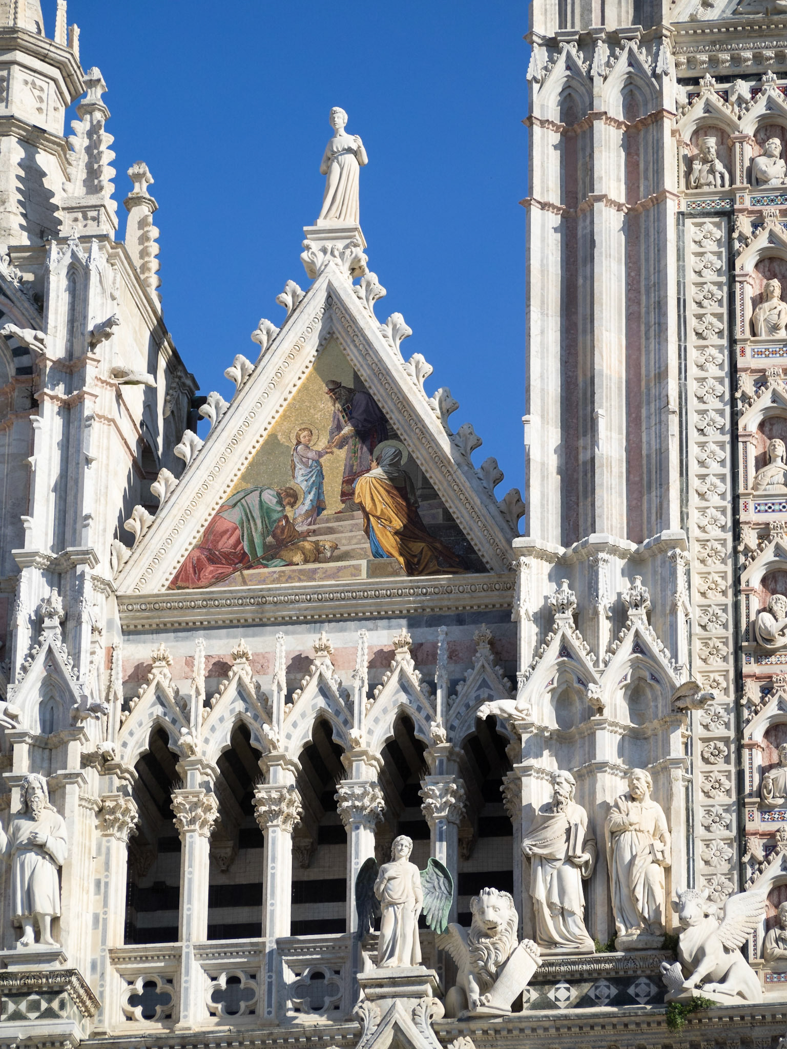 Siena Cathedral facade carvings and mosaic