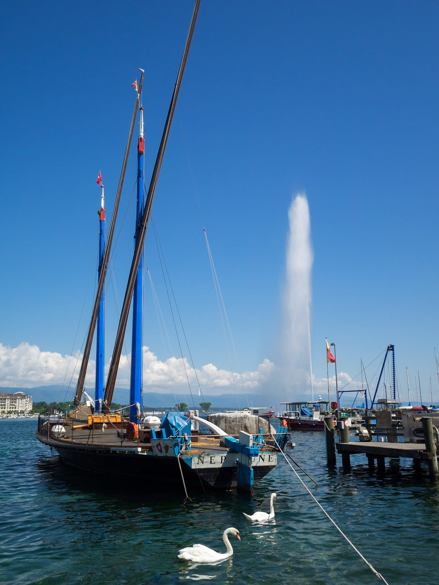 Marina by the Geneva lake water jet