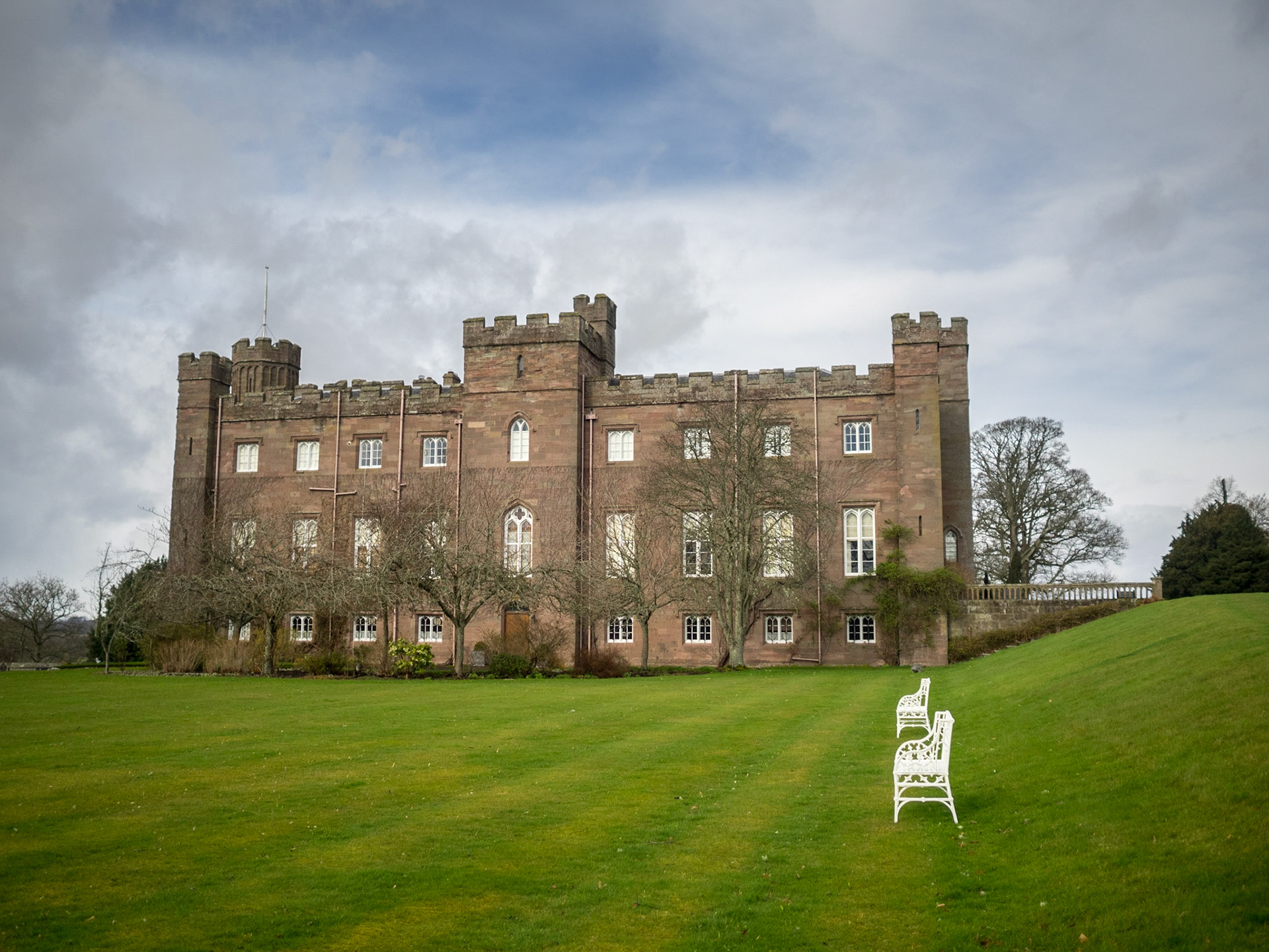Scone Palace building and green lawn