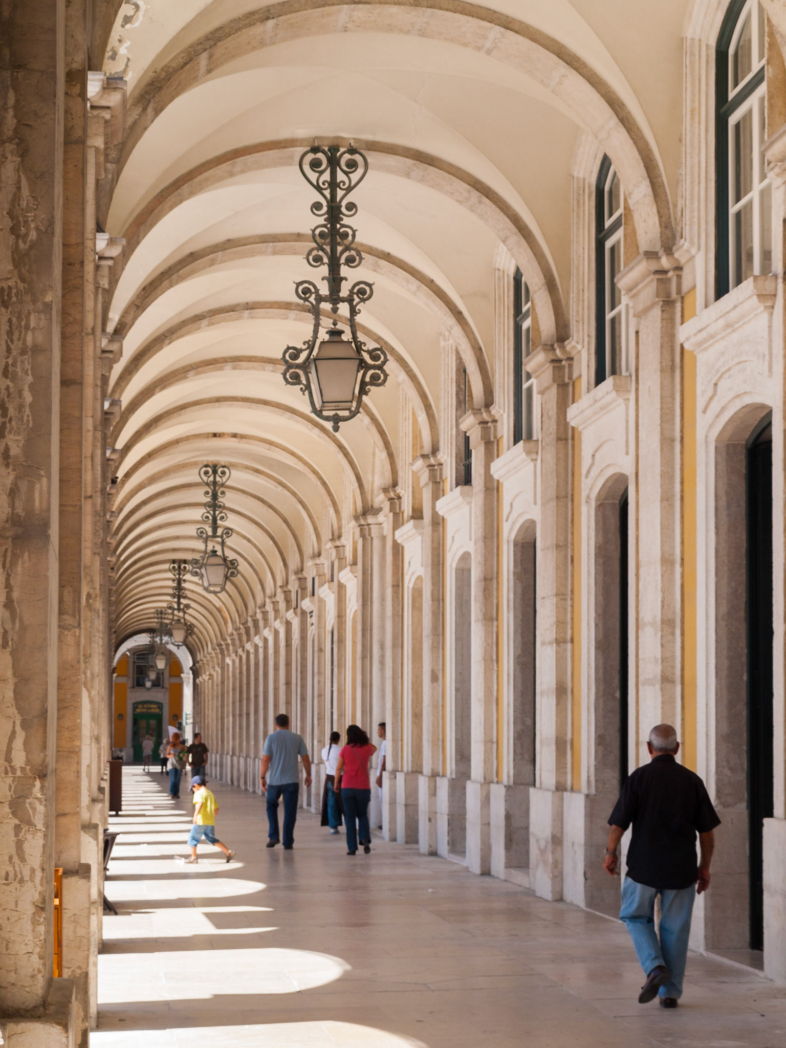 Arcades of Comercio Square buildings in downtown Lisbon