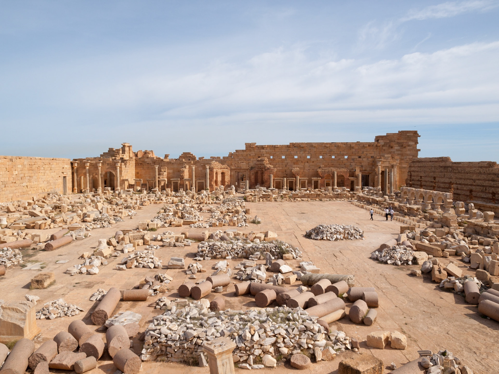 Ruins scattered inside the Severan Forum in Leptis Magna