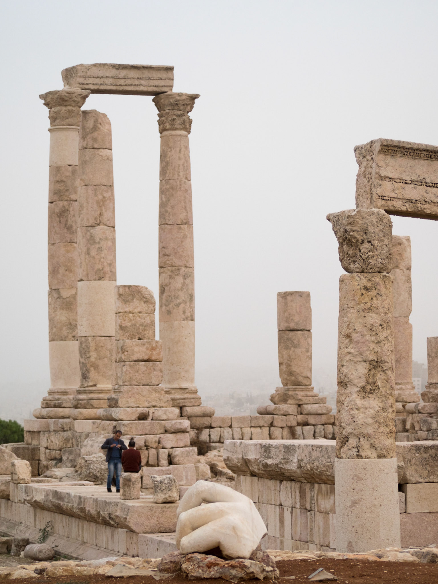 People looking small in Amman Citadel Temple of Hercules