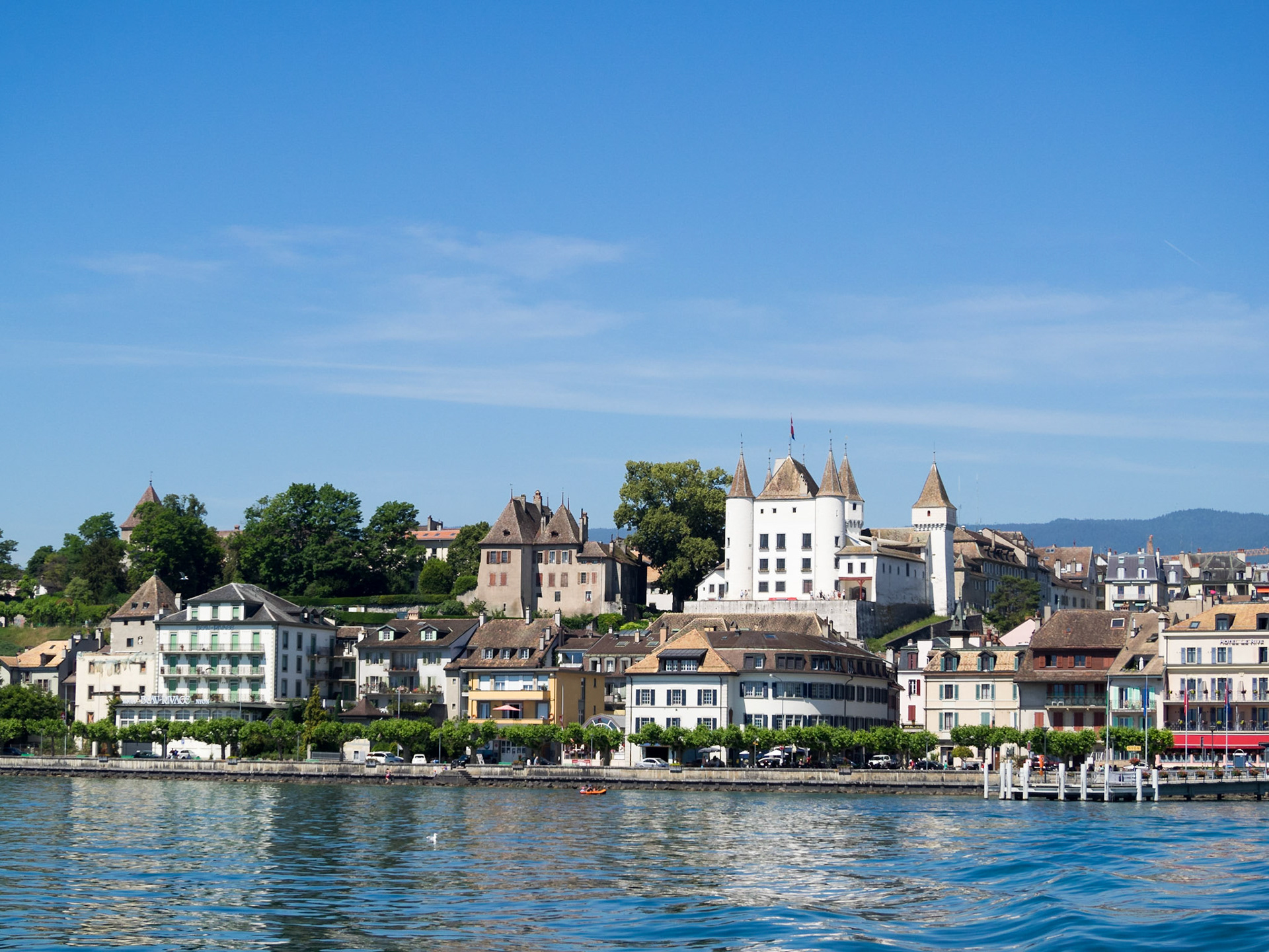 Nyon by Lake Geneva with the castle atop the city