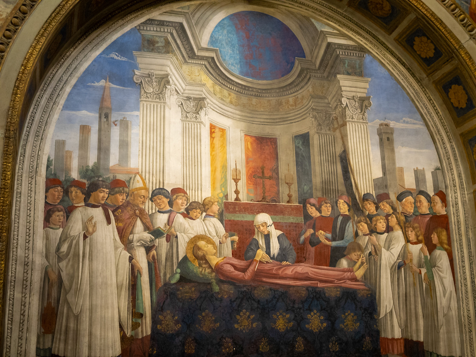The Funeral of Santa Fina, wall fresco by Domenico Ghirlandaio, at the Collegiata di Santa Maria Assunta, San Gimignano