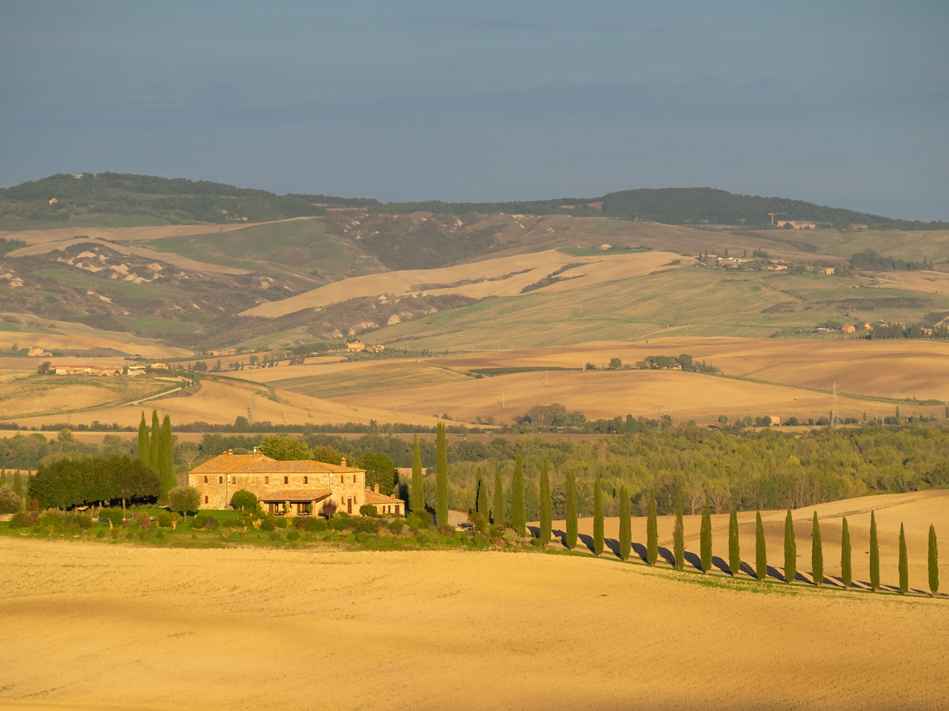 Tuscany landscape at sunset in Autumn