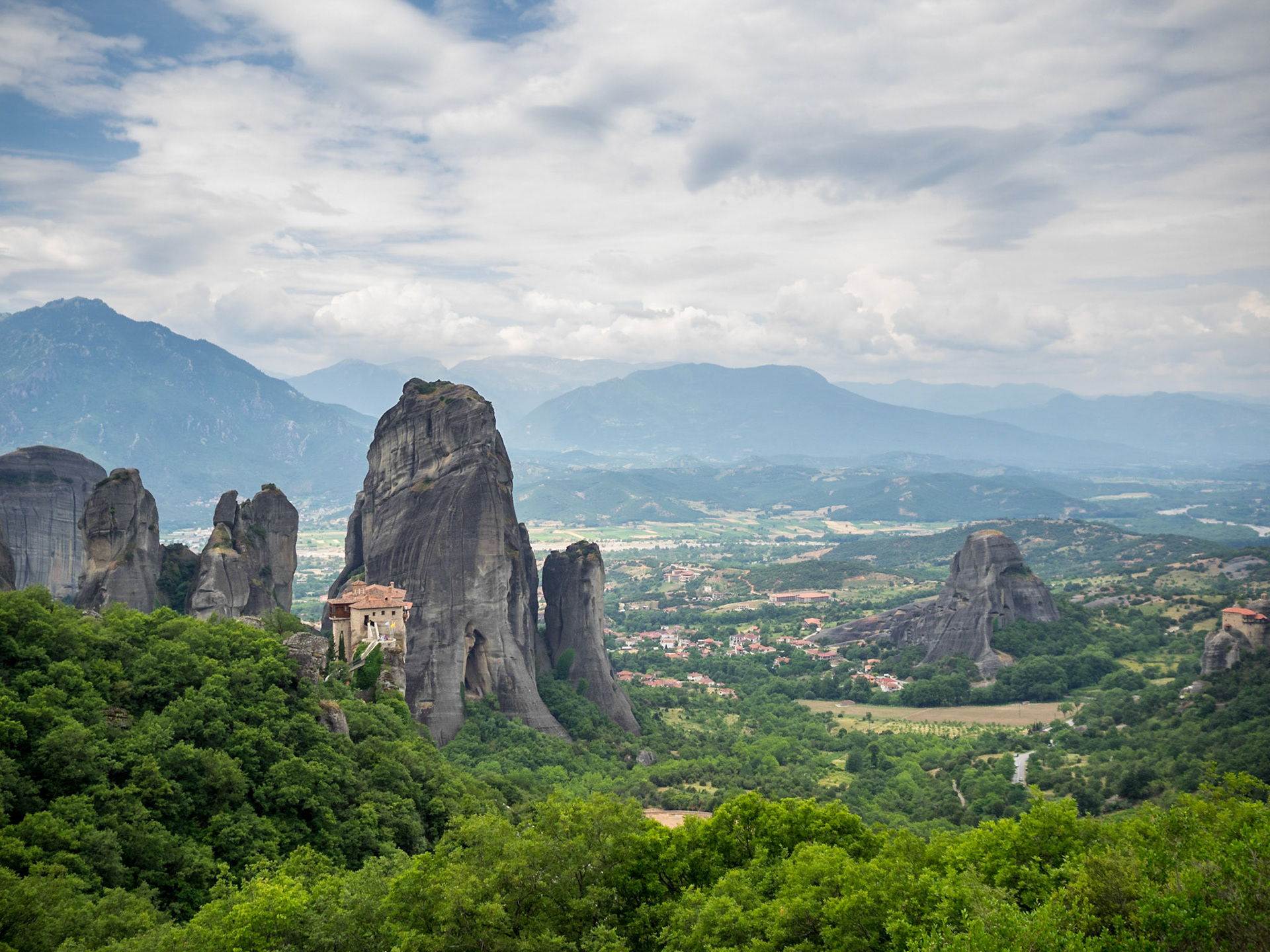 Moni Agias Varvaras Rousanou monastery in he rocky Meteora landscape