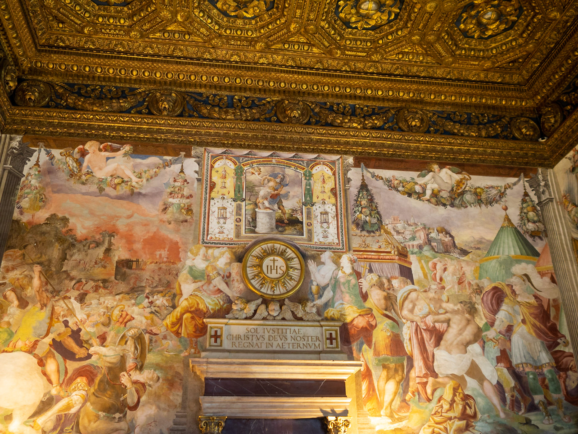 Wall frescos, by Francesco Salviati, at the Audience Room, Palazzo Vecchio, Florence