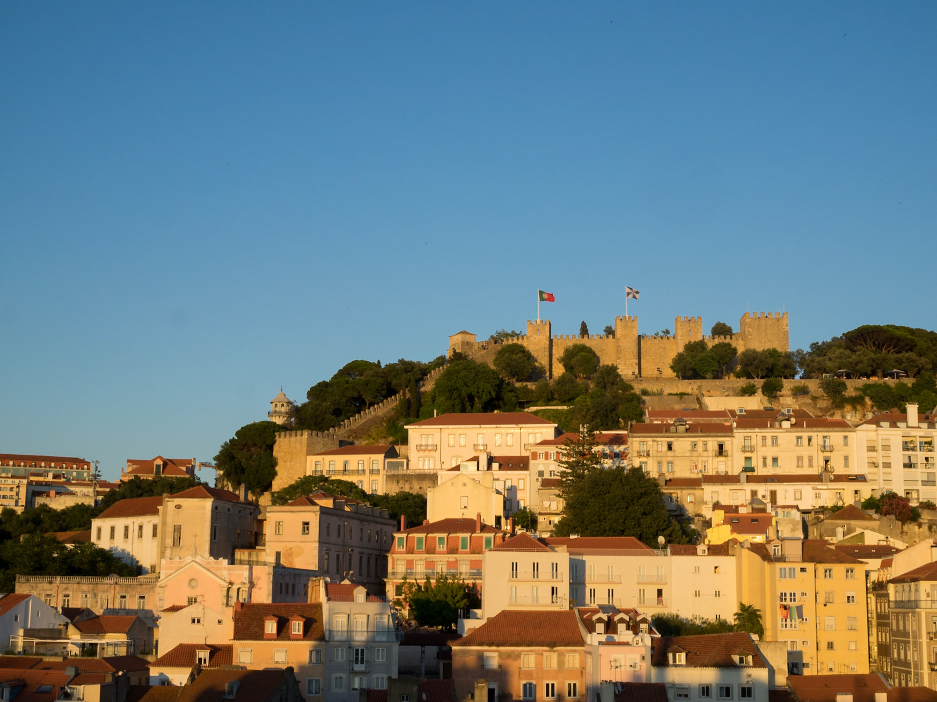View of Castle Hill with orange sunset light