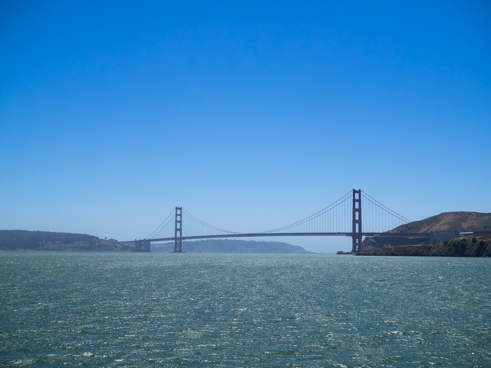 Golden Gate bridge seen from inside the San Francisco bay