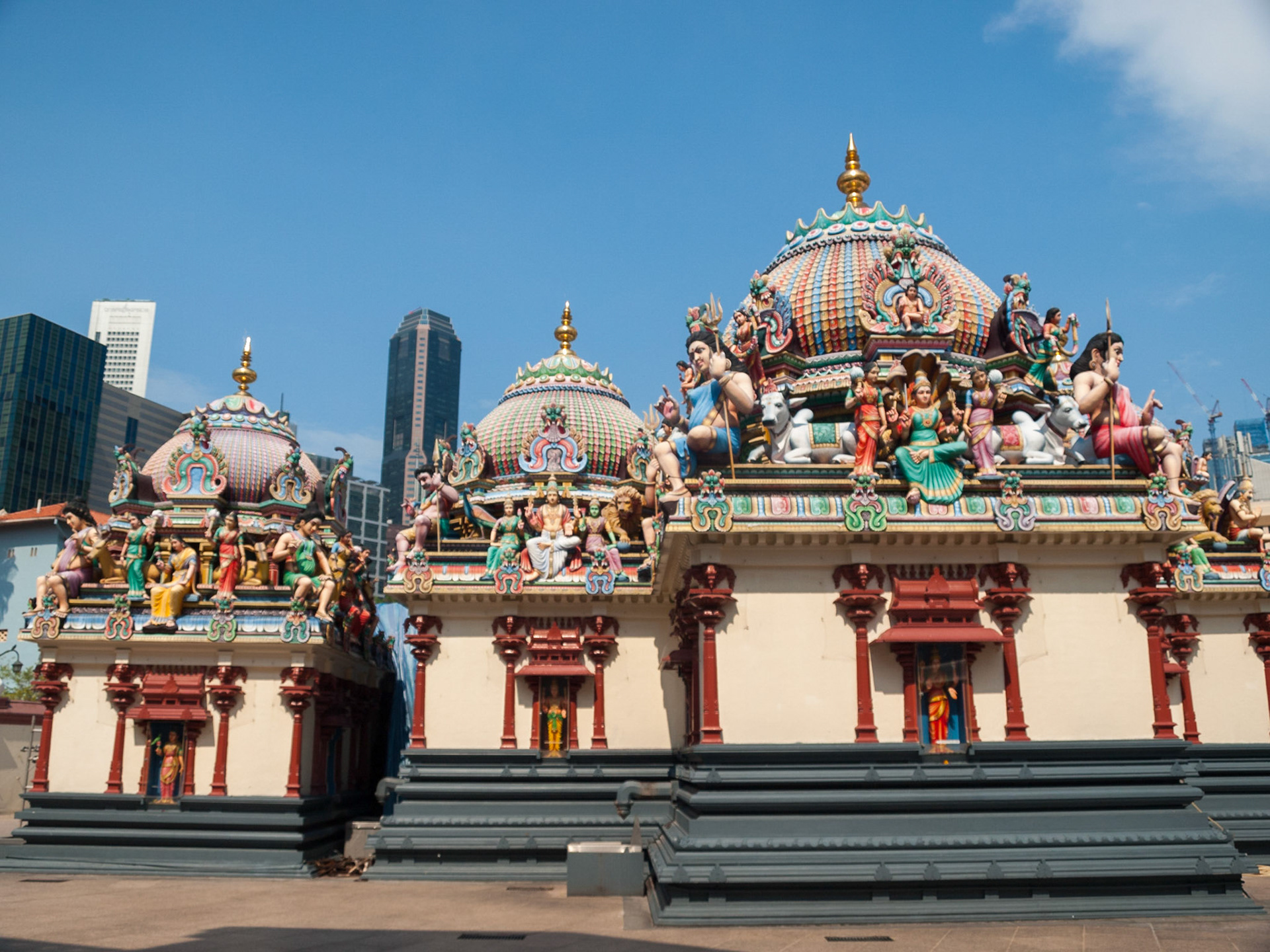 Colorful god's sculpture in Sri Mariamman Temple