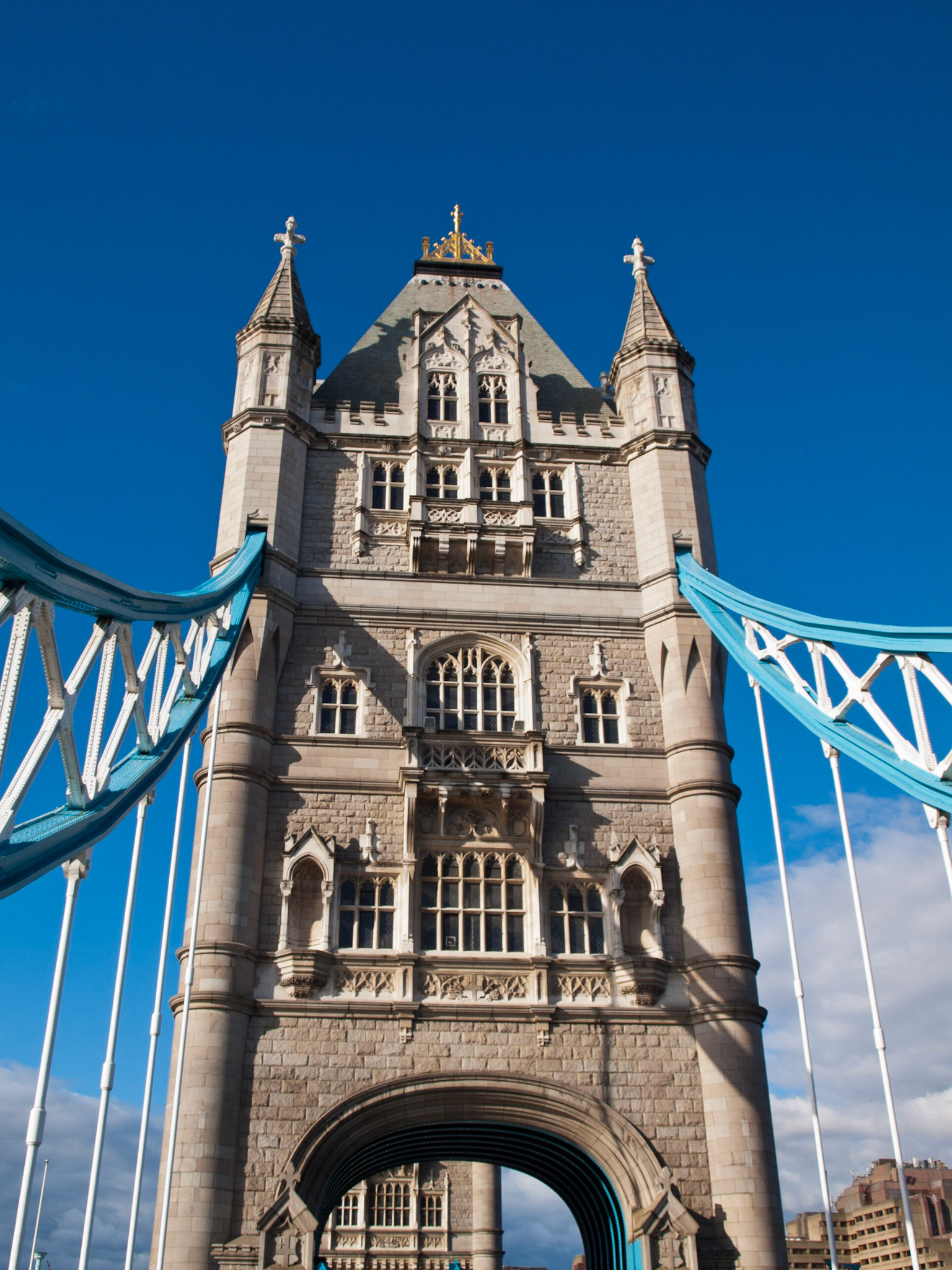London Tower Bridge over Thames river, detail of the towers