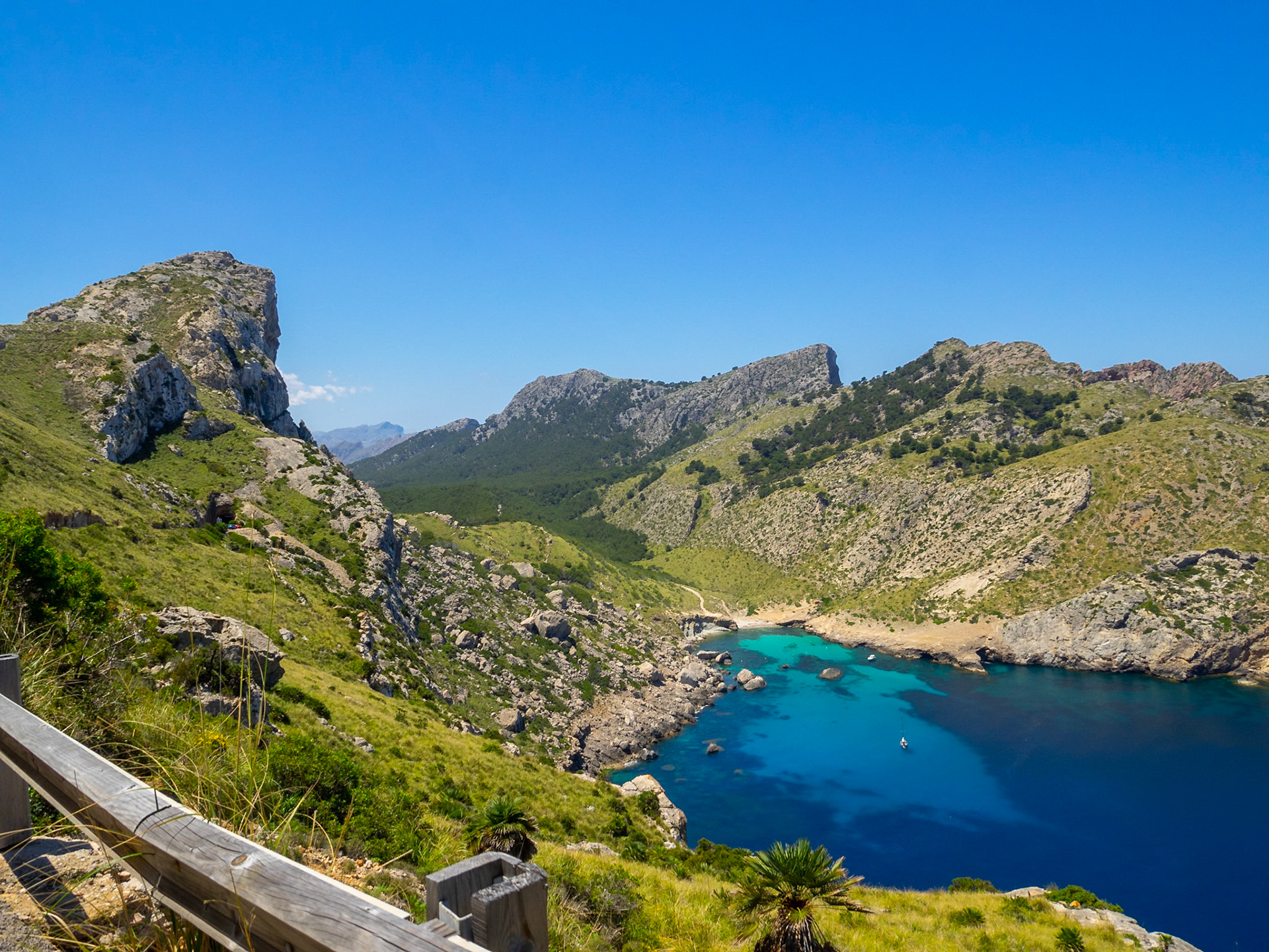 Cap Formentor Cala Figuera turquoise waters between the rocky landscape, Maiorca