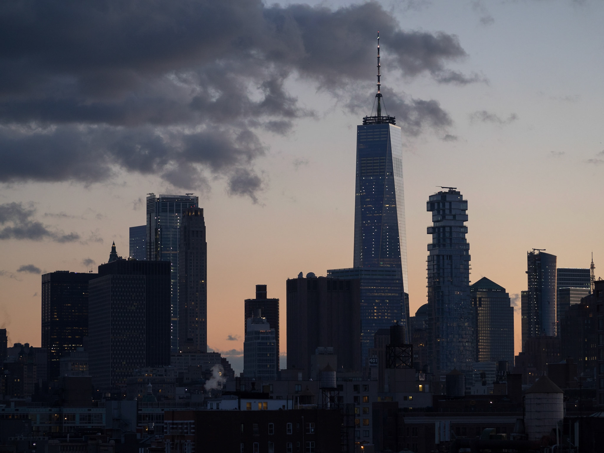 Downtown Manhattan skyline at dusk