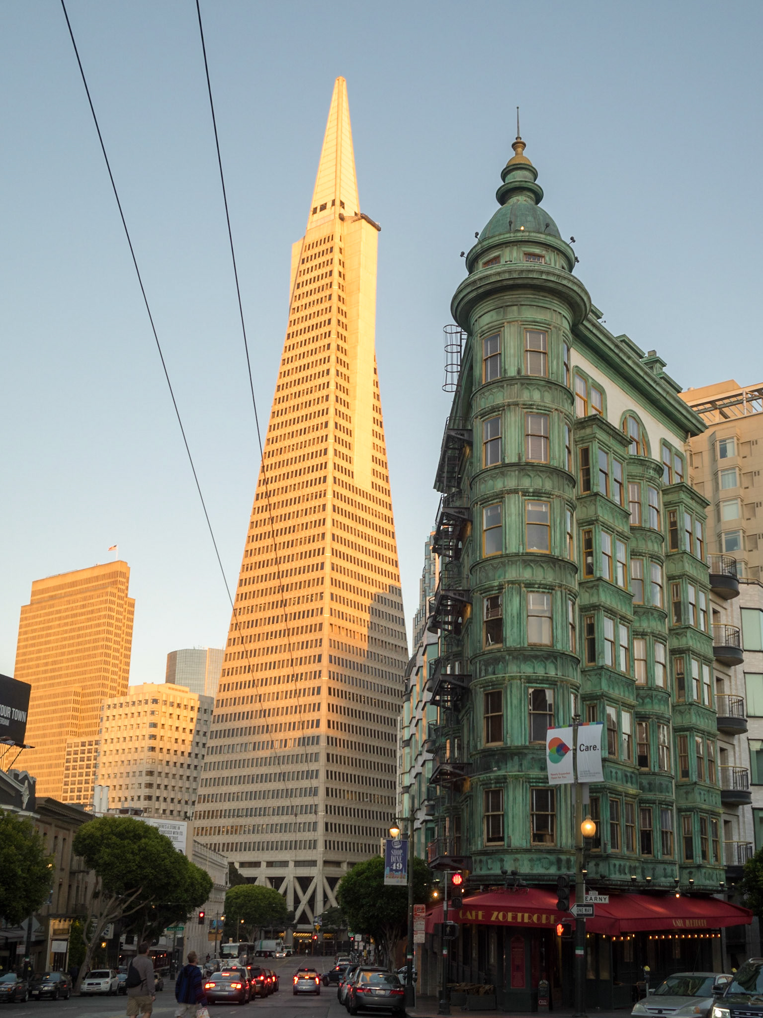 Transamerica pyramid building at sunset