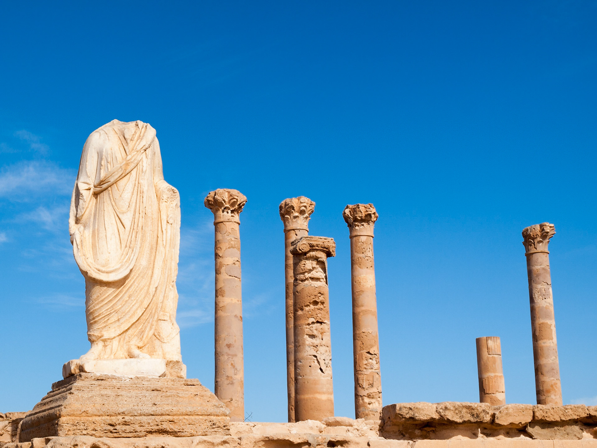 Roman ruins of Sabratha statue of Flavius Tullus