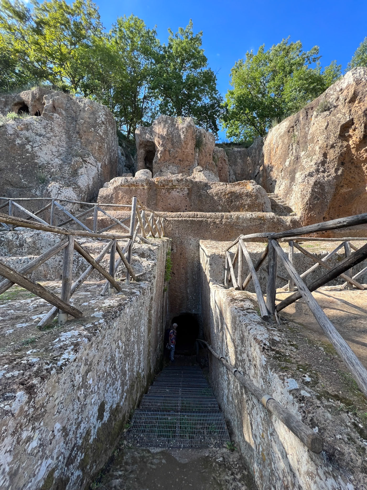 The Ildebranda Tomb, shaped as a temple and cut from the tuff rock, The Etruscan Necropolis of Sovana