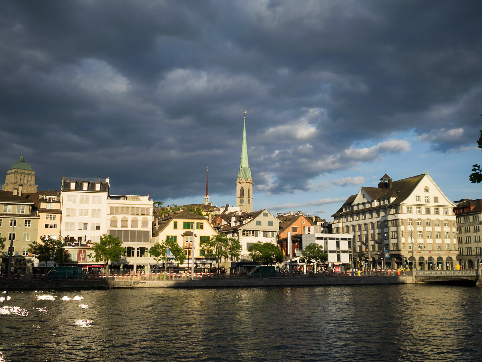Dark clouds over Zurich skyline