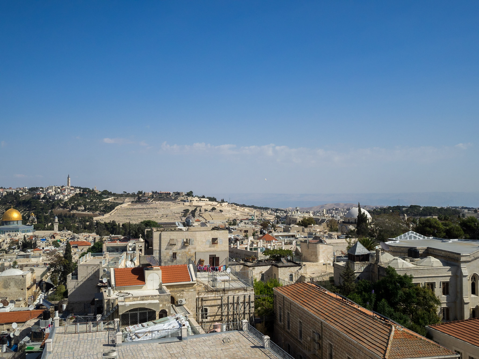 View over Old Jerusalem to the Mount of Olives from the top of the Tower of David