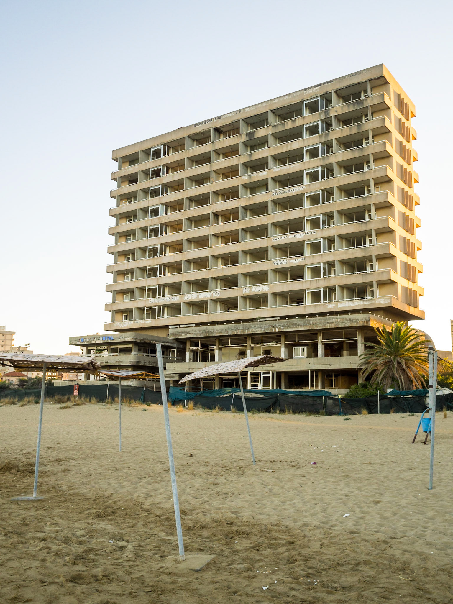 North Cyprus ghost city of Gazimagusa apartment block by the beach