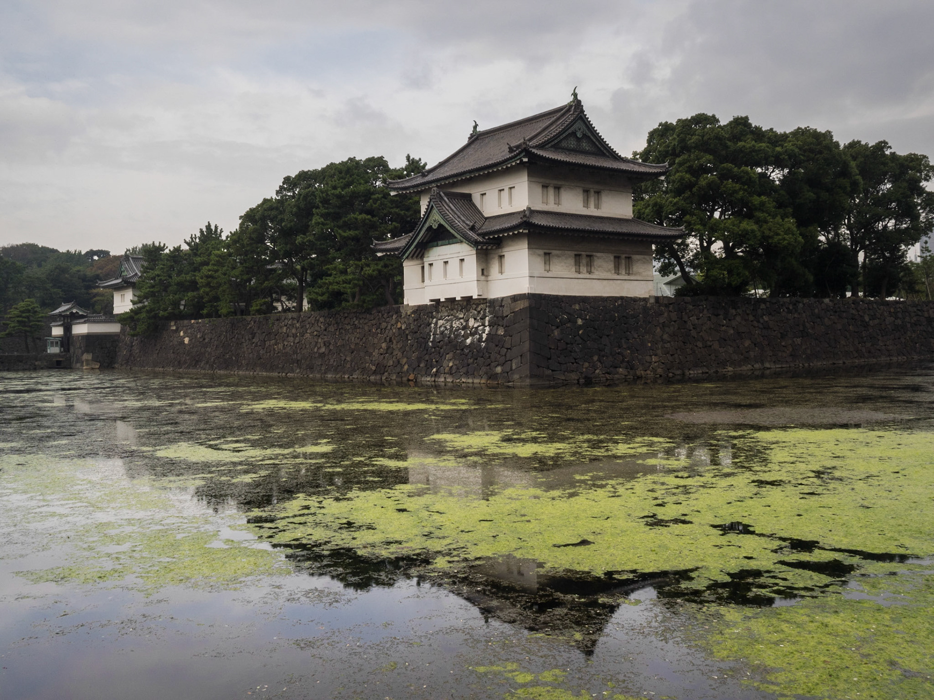 Tokyo Imperial Palace reflected in the water of the moat