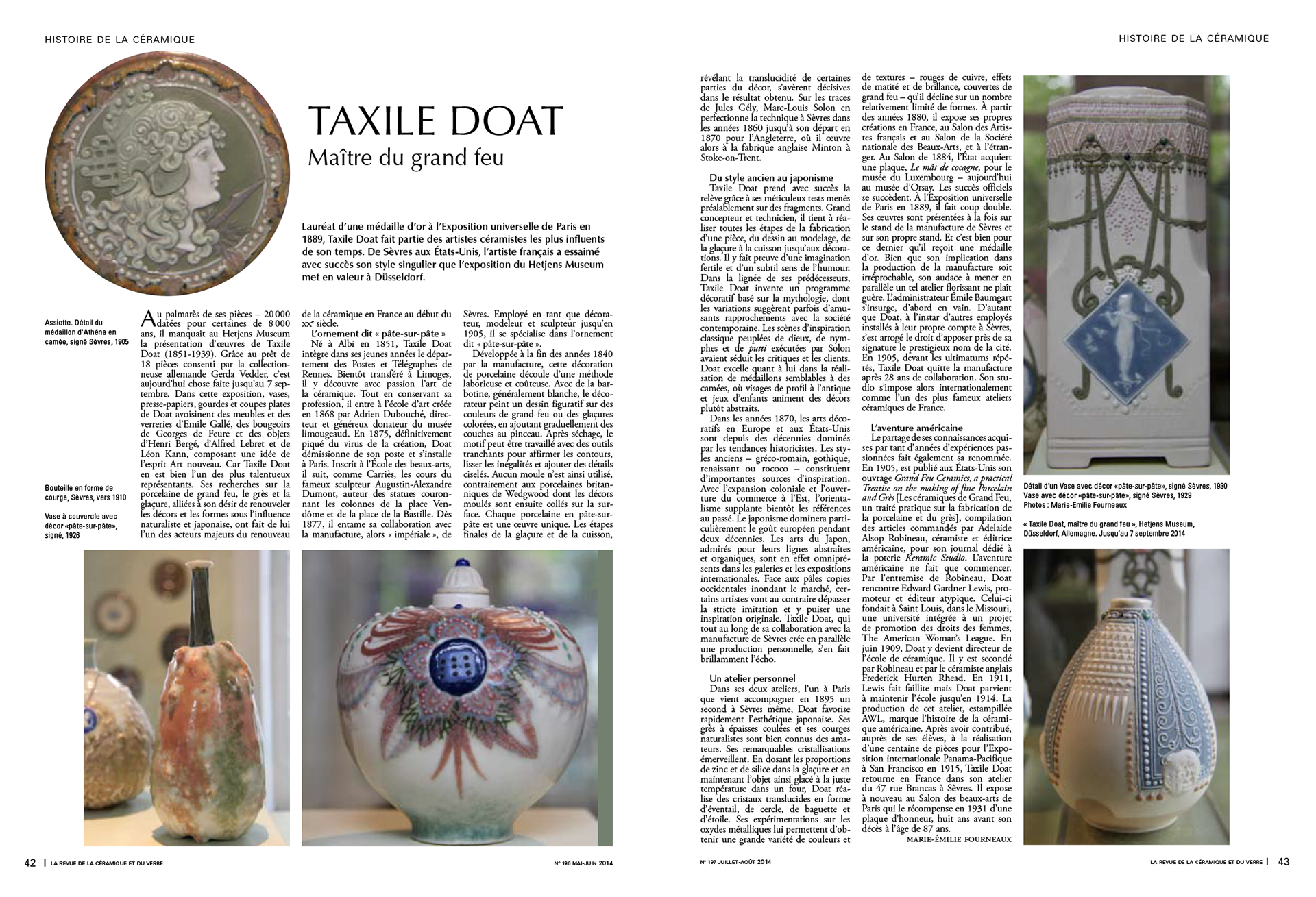 TAXILE DOAT. Maître du grand feu | LA REVUE DE LA CÉRAMIQUE ET DU VERRE paru en juillet 2014