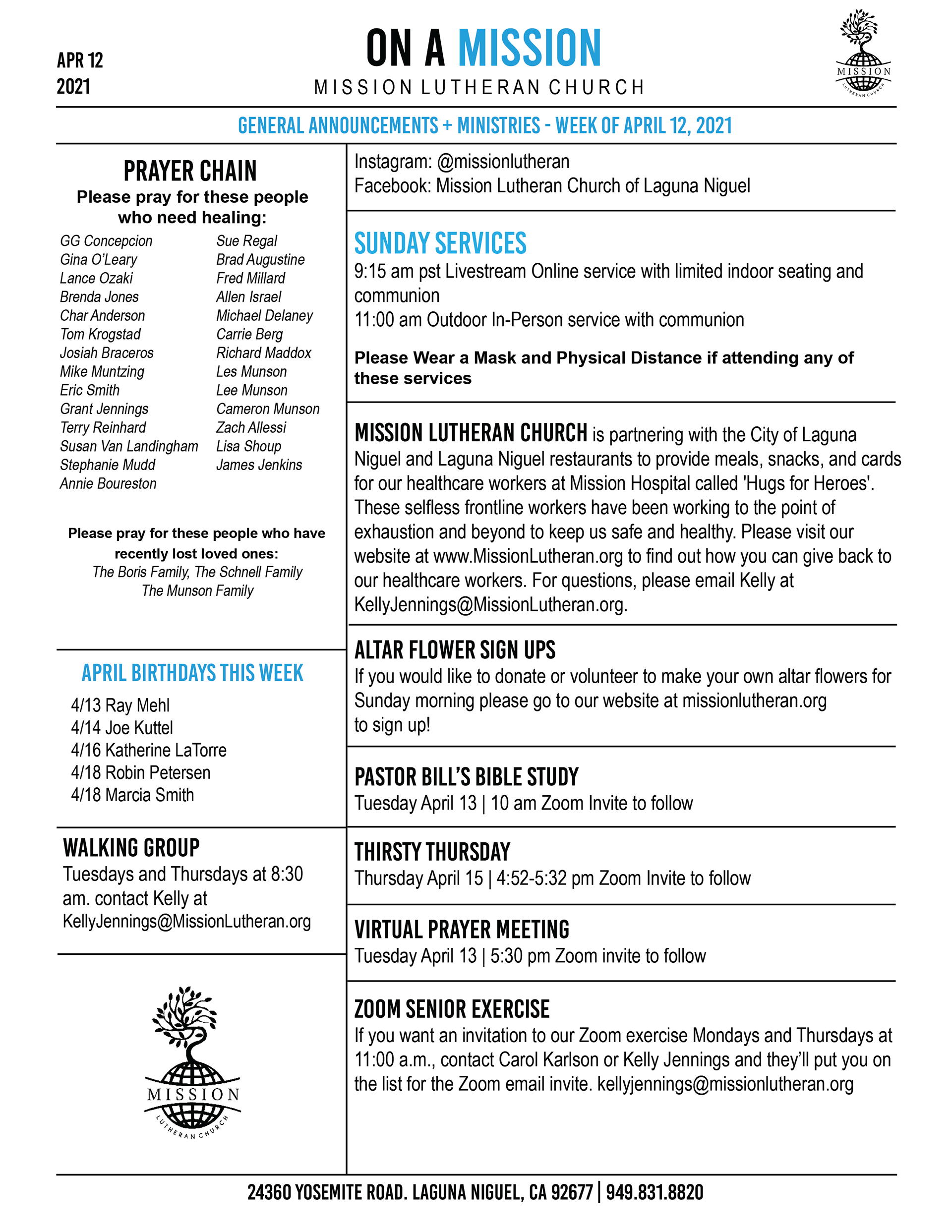 Example of weekly newsletter front page that would go out every Monday.