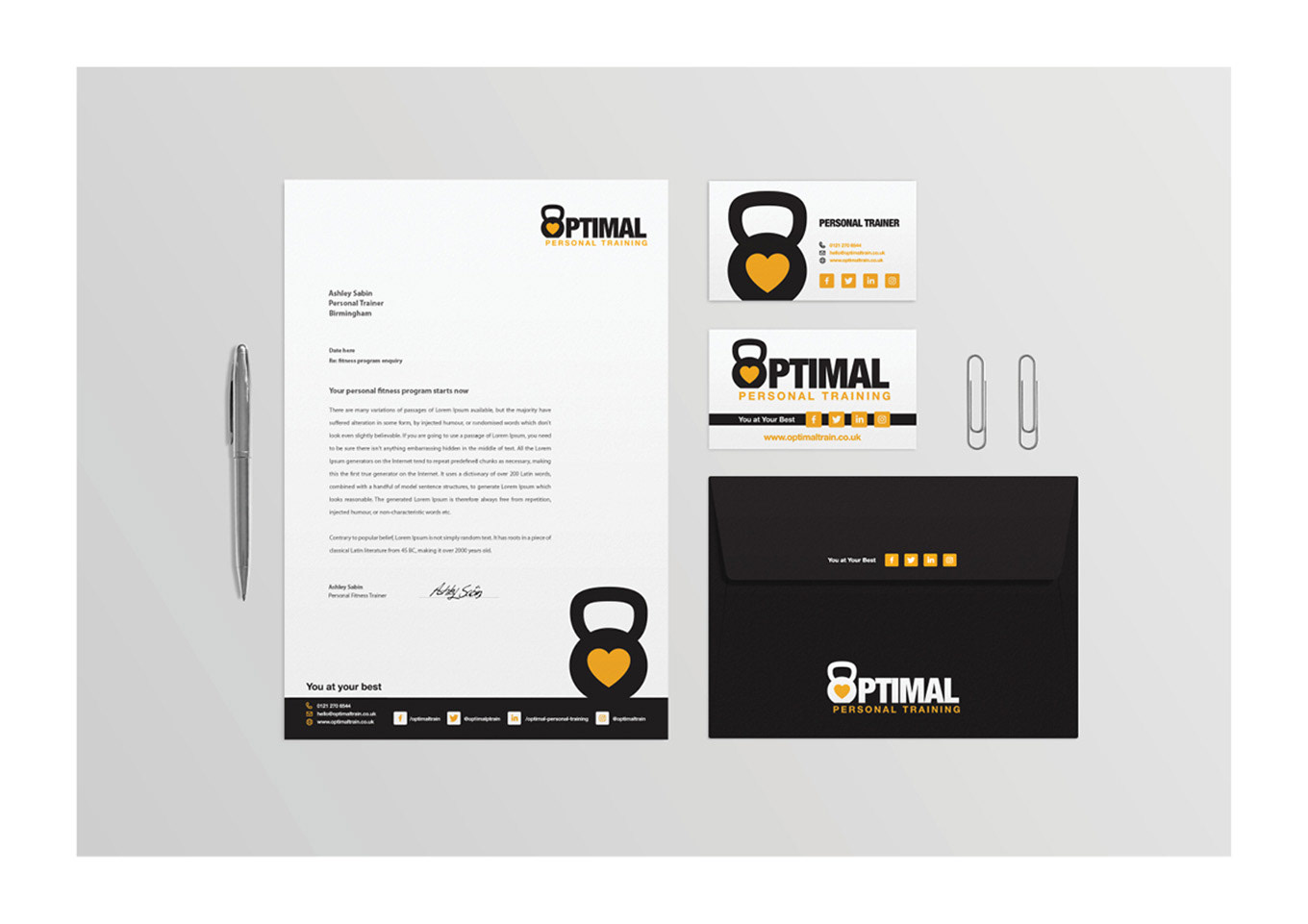 Optimal Personal Training stationery set