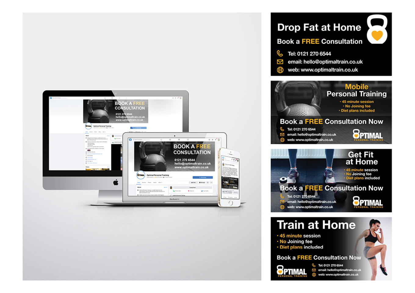 Optimal Personal Training website banners and social banners