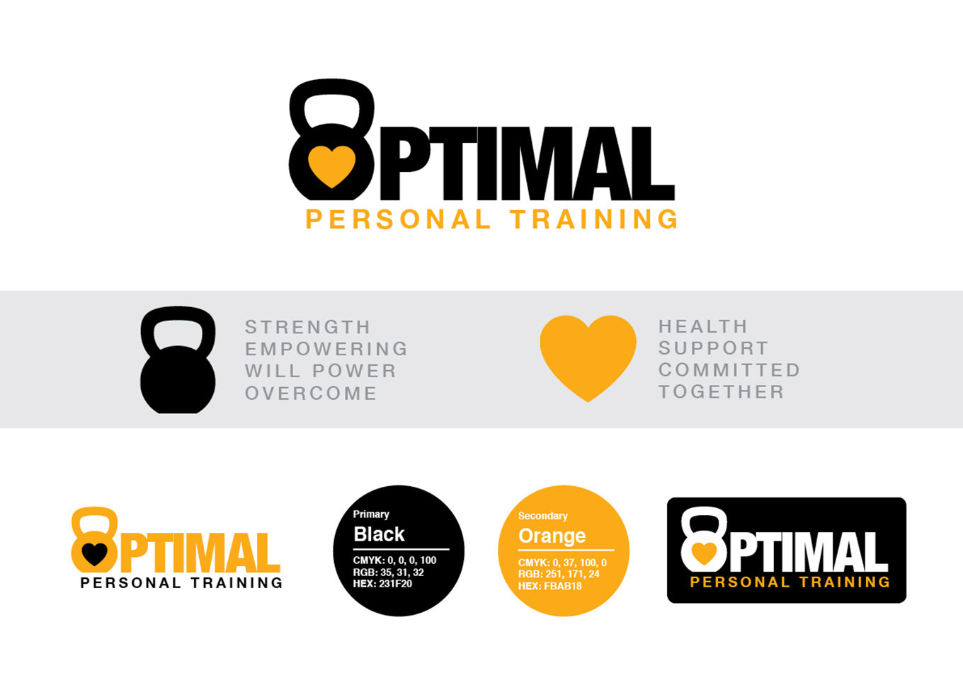 Optimal Personal Training brand ideology and colourways