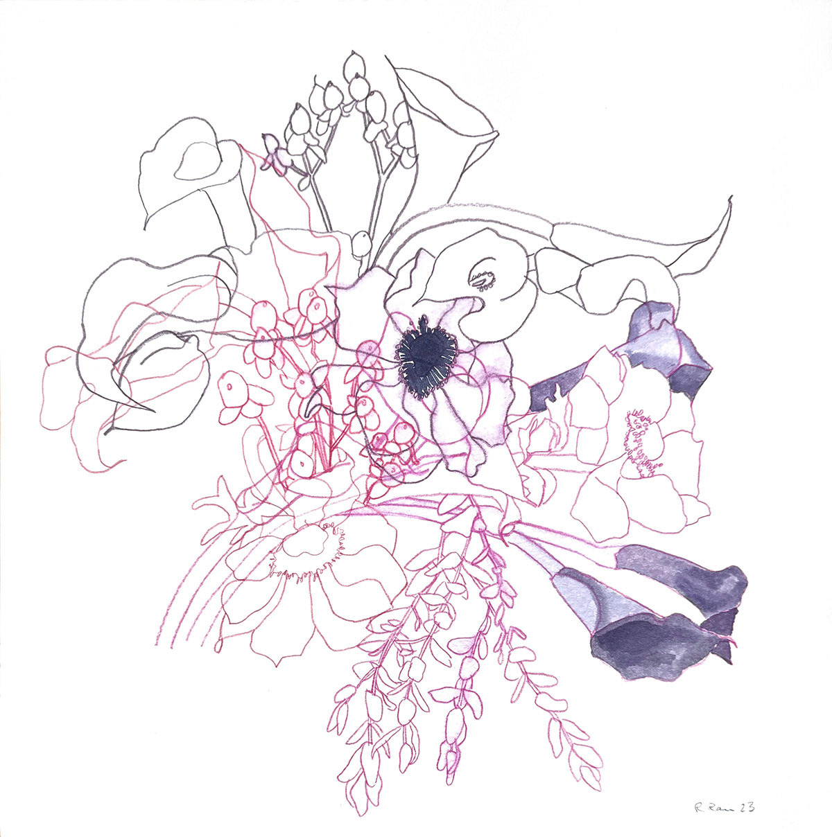 Arrangement 1  |  2023  |  Watercolor and watercolor pencil  |  14.75 x 14.75"