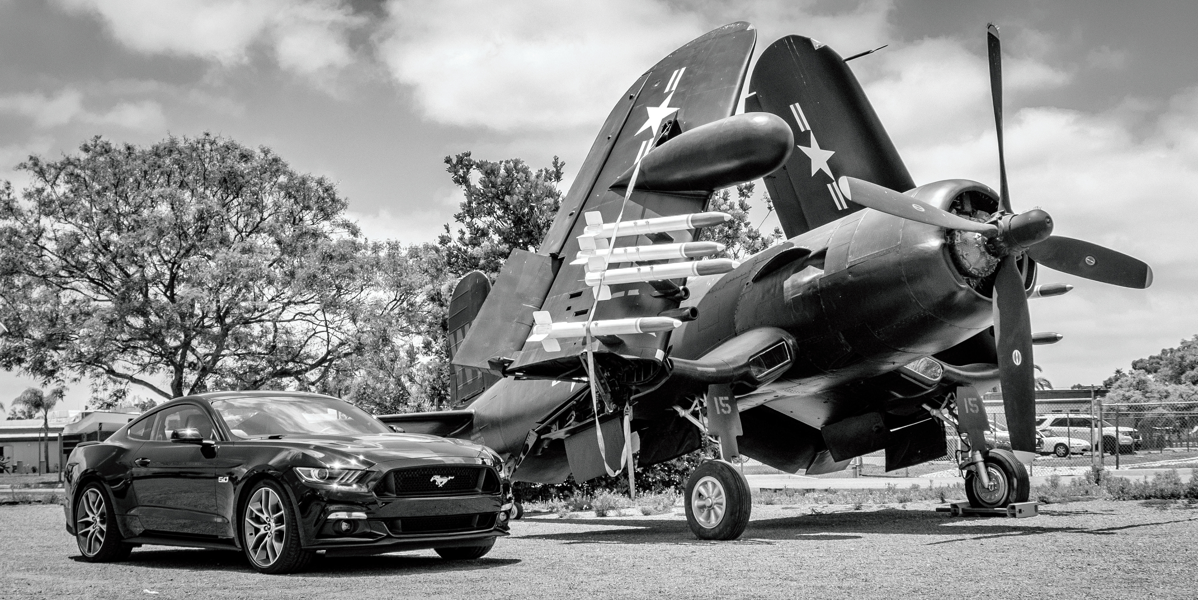 Ford Mustang GT vs. Chance Vought F4U-5N Corsair - Flying Leatherneck Museum