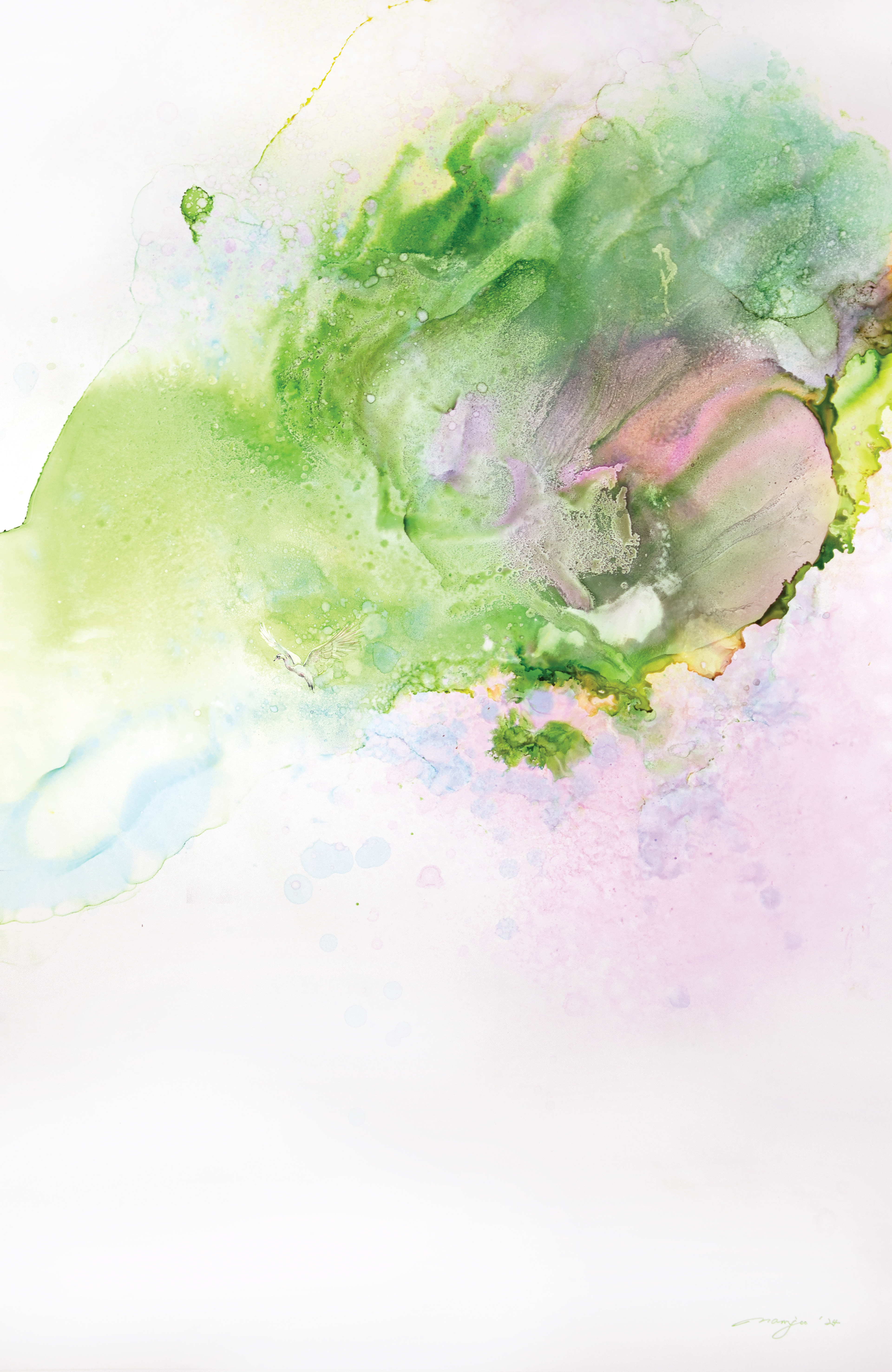 Green Moderato  40 “x 26” Ink ,acrylic on Yupo Paper  2024