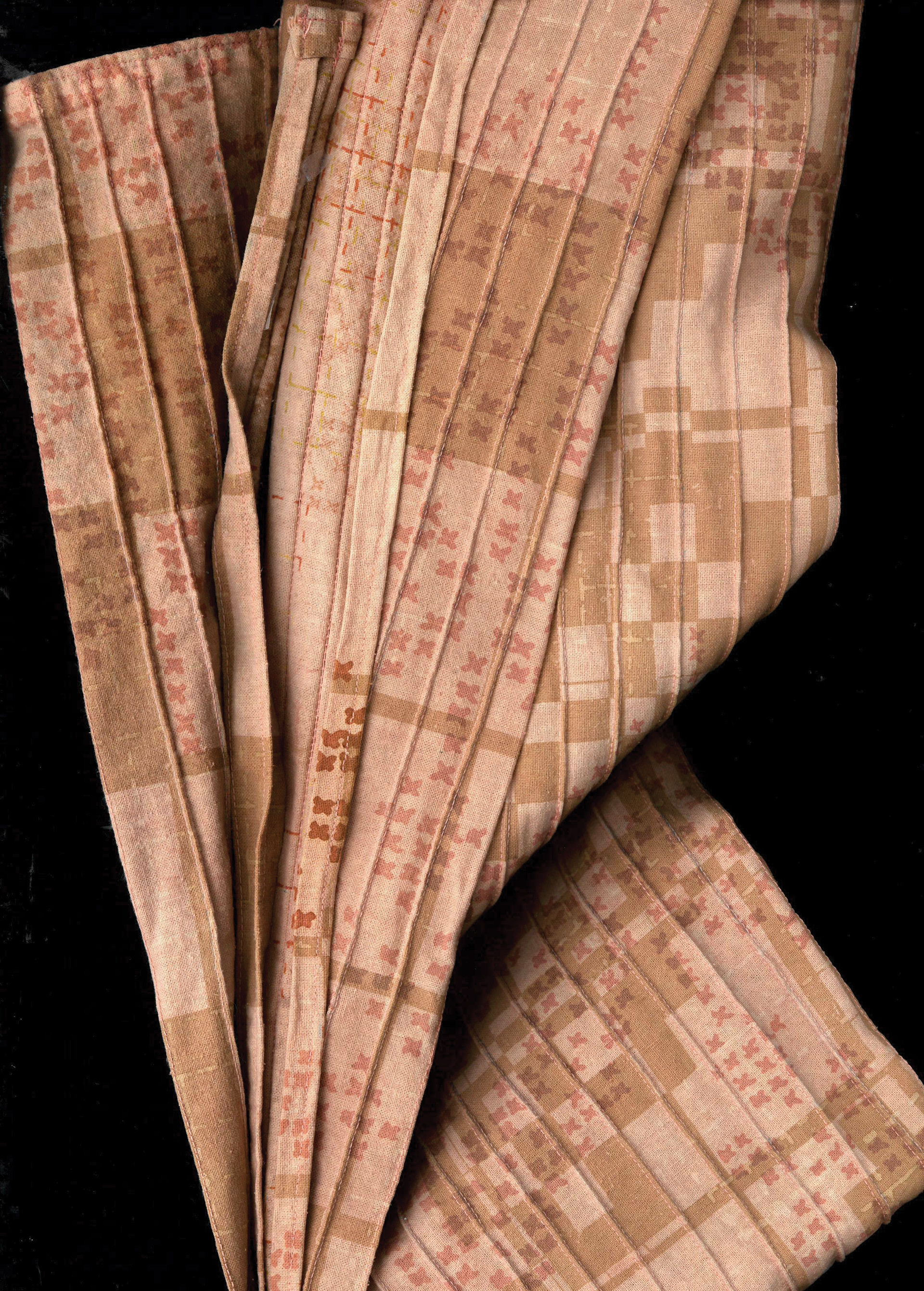 Noil silk dyed with madder, printed with tea and madder
