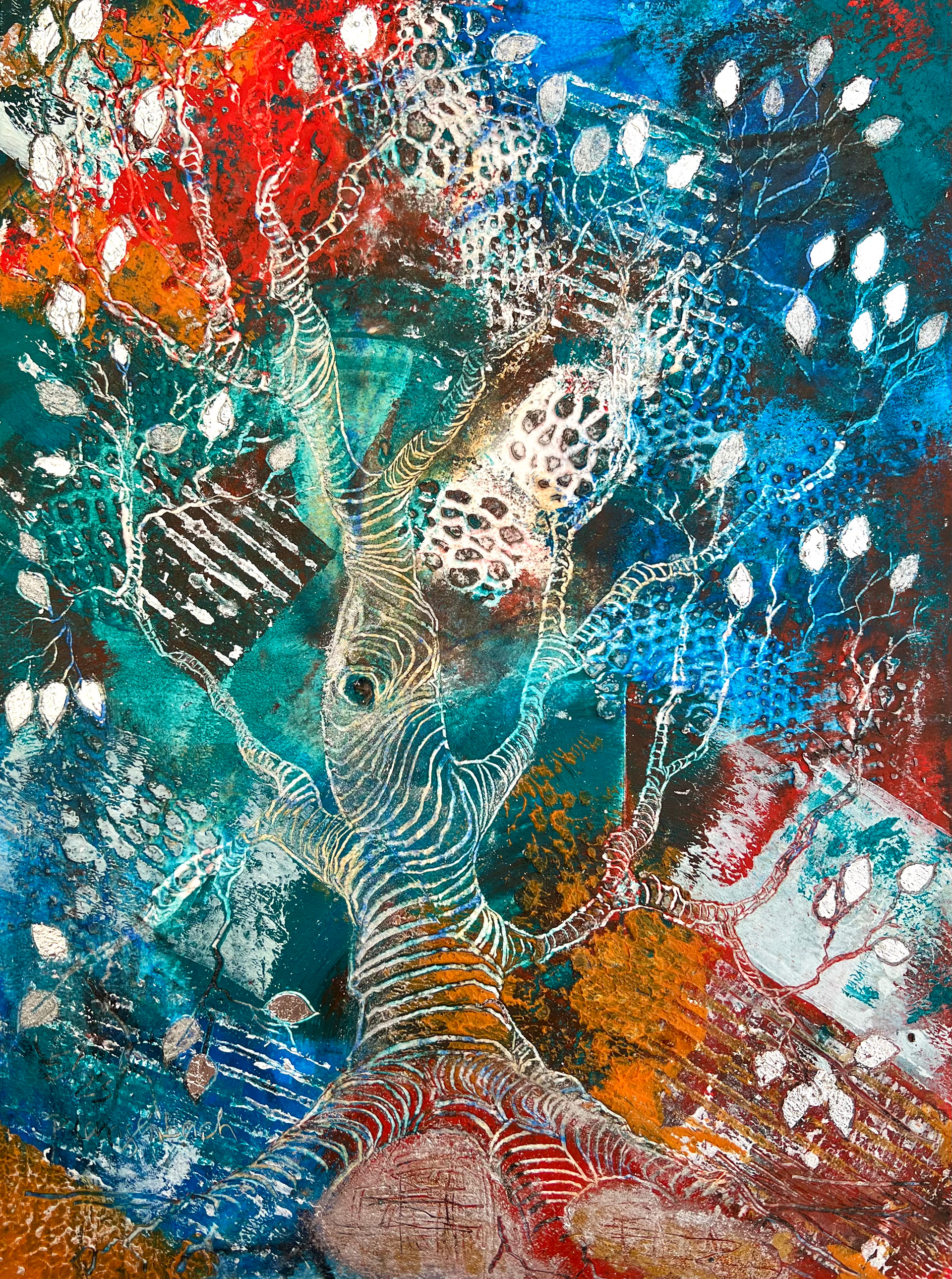 • VERKAUFT • Der altehrwürdige Baum tanzt in silbernem Glanz im Sommermondlicht funkelt. Coldwax mit Öl auf Papier
– 29 x 39 cm auf säurefreiem Papier Arches, 300 g/qm • Euro 416,- inkl. MwSt. MIT Bilderrahmen • Bestellung an info@grafik-agentur-L.de